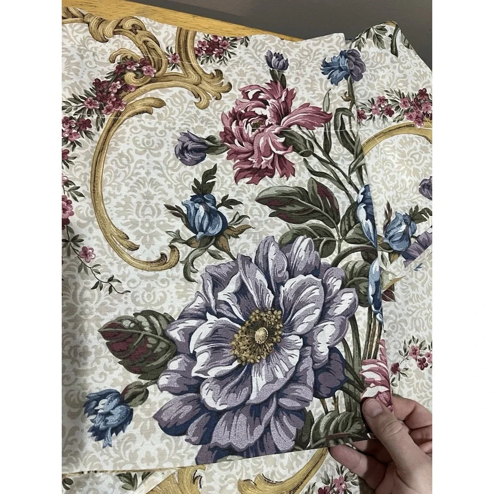 Vtg Floral Gold Scroll Drapery Set Cottage Garden French Tieback‎ Valance Panels